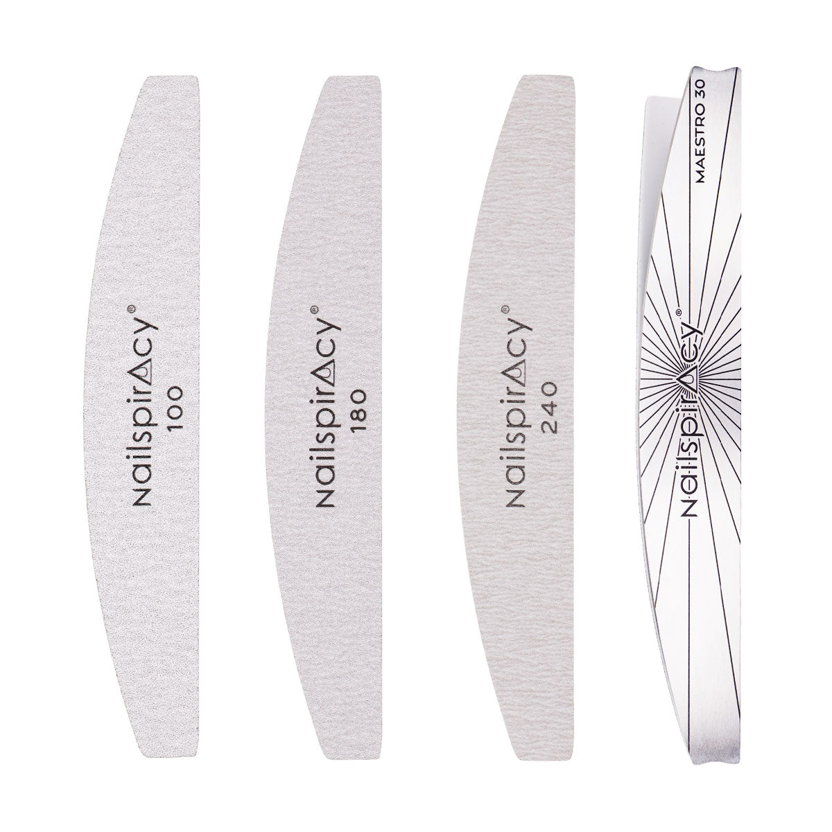 Set of nail files with 'nailspiracy' branding on a white background