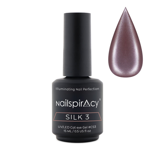 Nailsparacy Silk 3 nail gel polish bottle with a droplet of gel on a white background