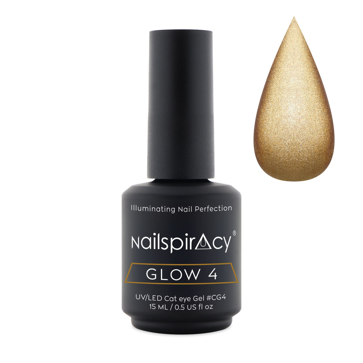 Nailspiracy nail gel polish bottle with a droplet of gold color on a white background
